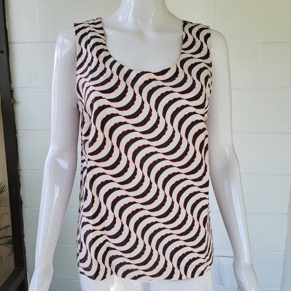 VTG 90s Go Silk Tank Top Black White Women M Mod Retro Chic Minimalist Classy